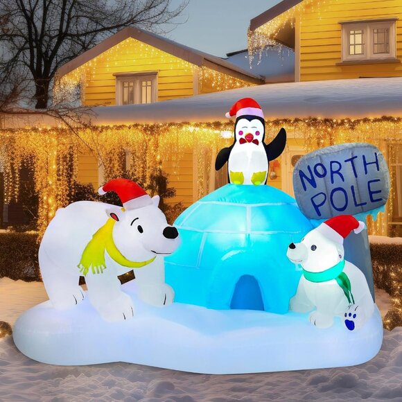 🆕6 FT Long Christmas Inflatable Polar Bear Build-in LEDs Blow Up Outdoor Decor - Picture 3 of 11